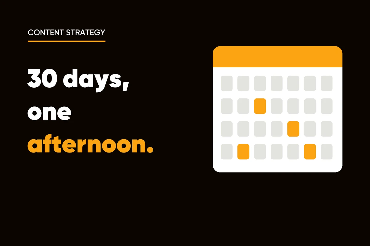 Branded calendar graphic with highlighted posting days for a 30-day AI content plan