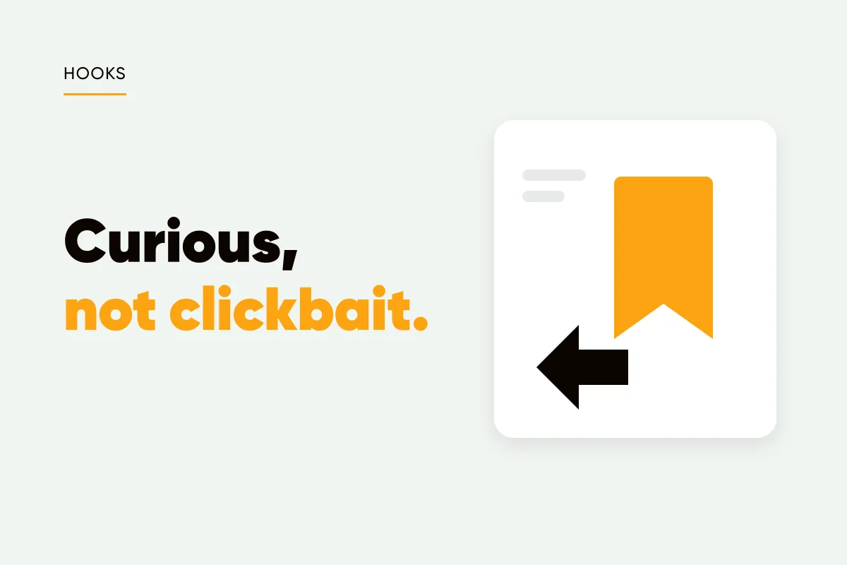 Branded cover with a bookmark and share icon and the headline curious, not clickbait