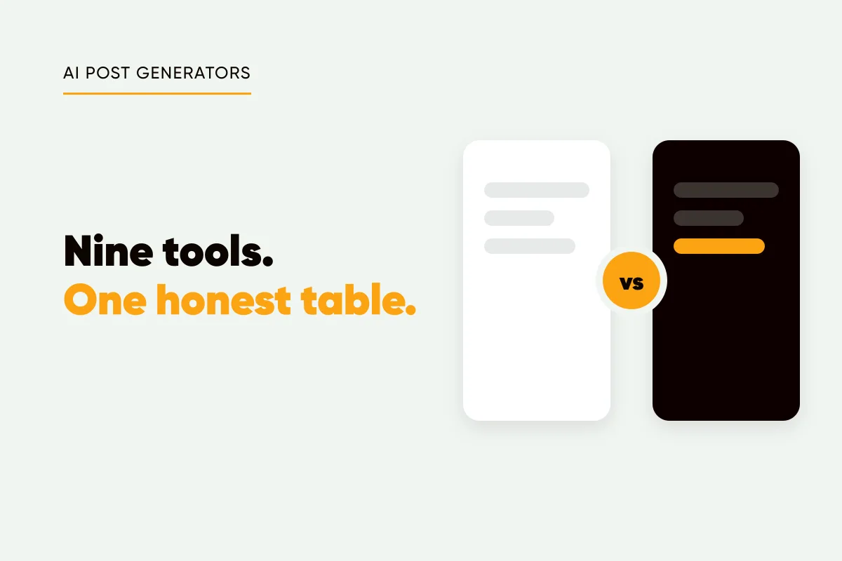 Branded cover with two cards separated by a vs badge and the headline nine tools, one honest table