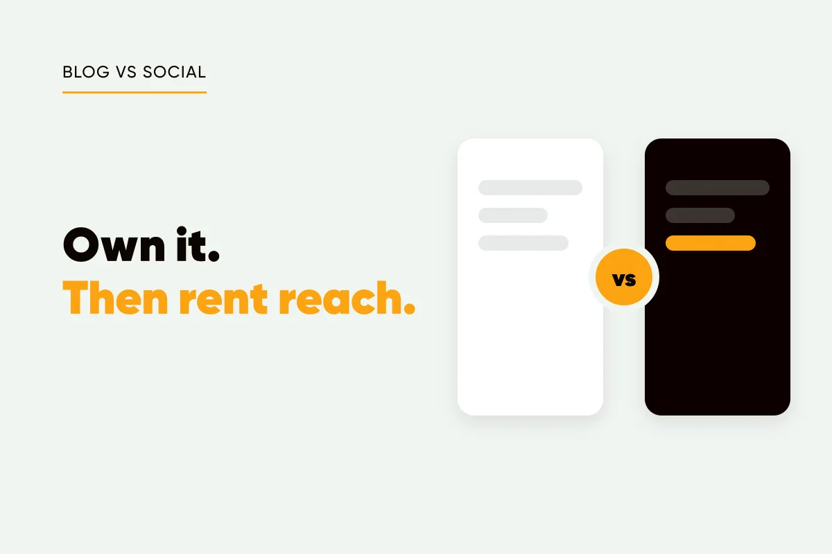 Branded cover with a white and a dark card separated by vs and the headline own it, then rent reach