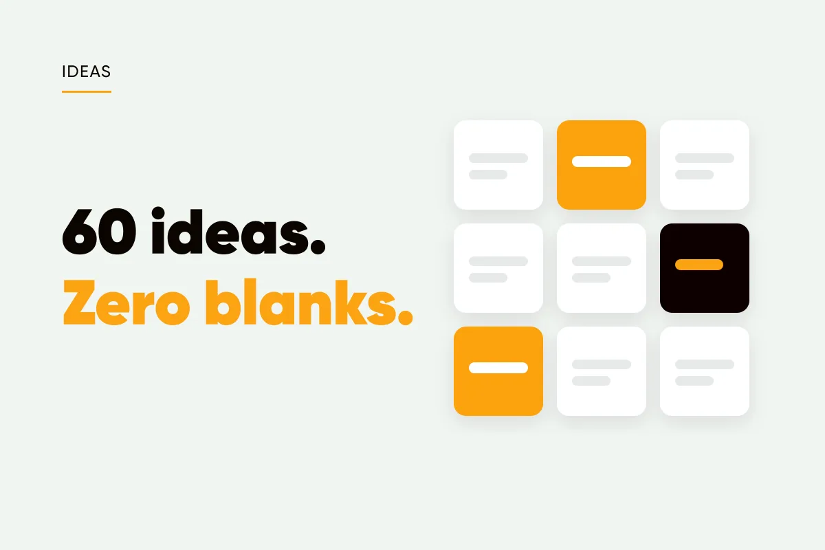 Branded cover with a grid of idea tiles and the headline 60 ideas, zero blanks