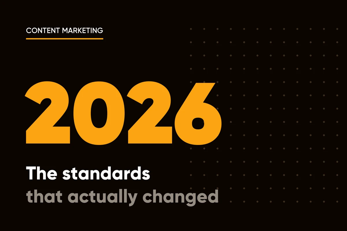 2026 content marketing standards illustrated with a split search-and-feed graphic