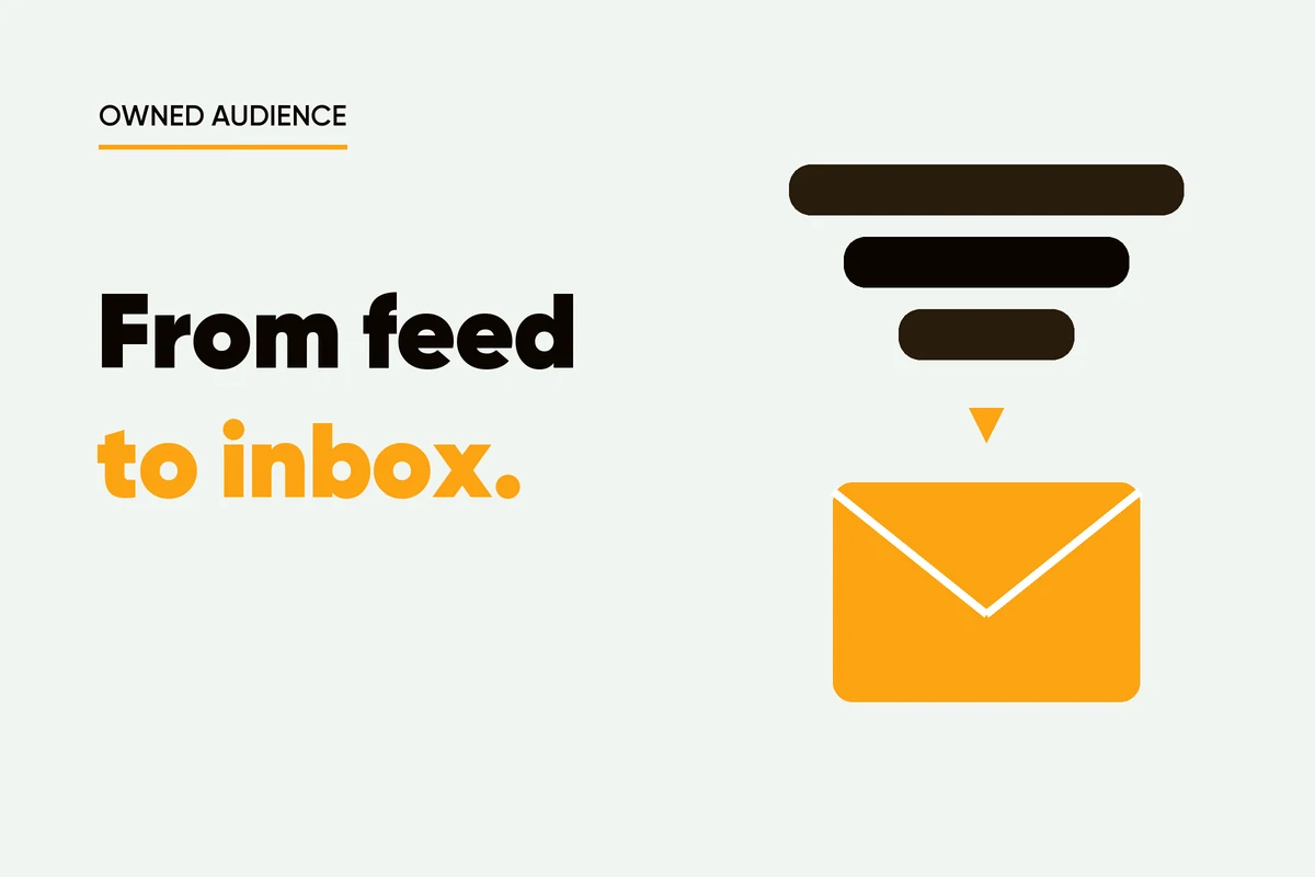 Funnel narrowing into an orange envelope, showing social followers becoming email subscribers