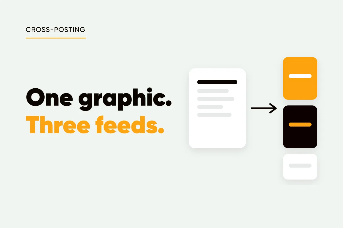 Branded cover with one card splitting into three platform cards and the headline one graphic, three feeds