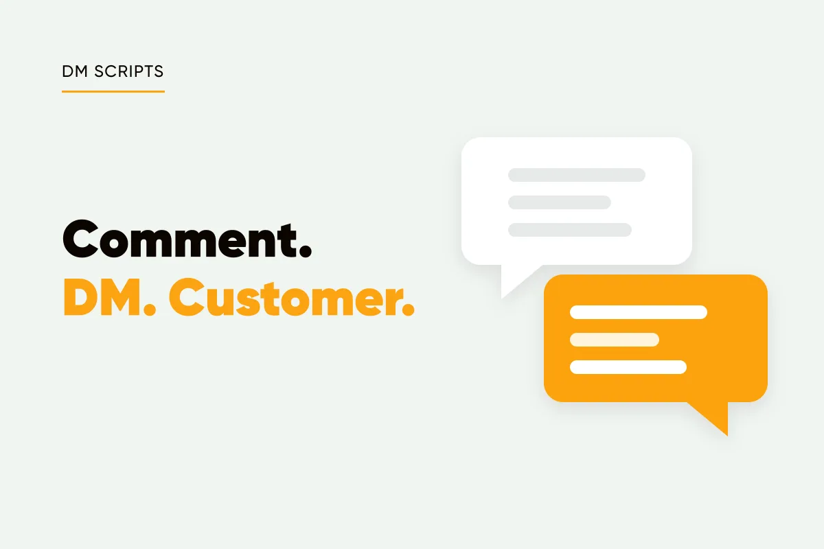 Branded cover with two speech bubbles and the headline comment, DM, customer