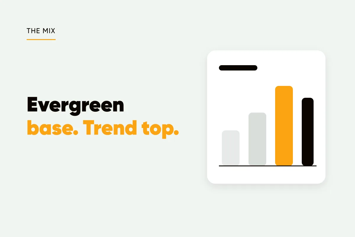 Branded cover with a bar chart and the headline evergreen base, trend top
