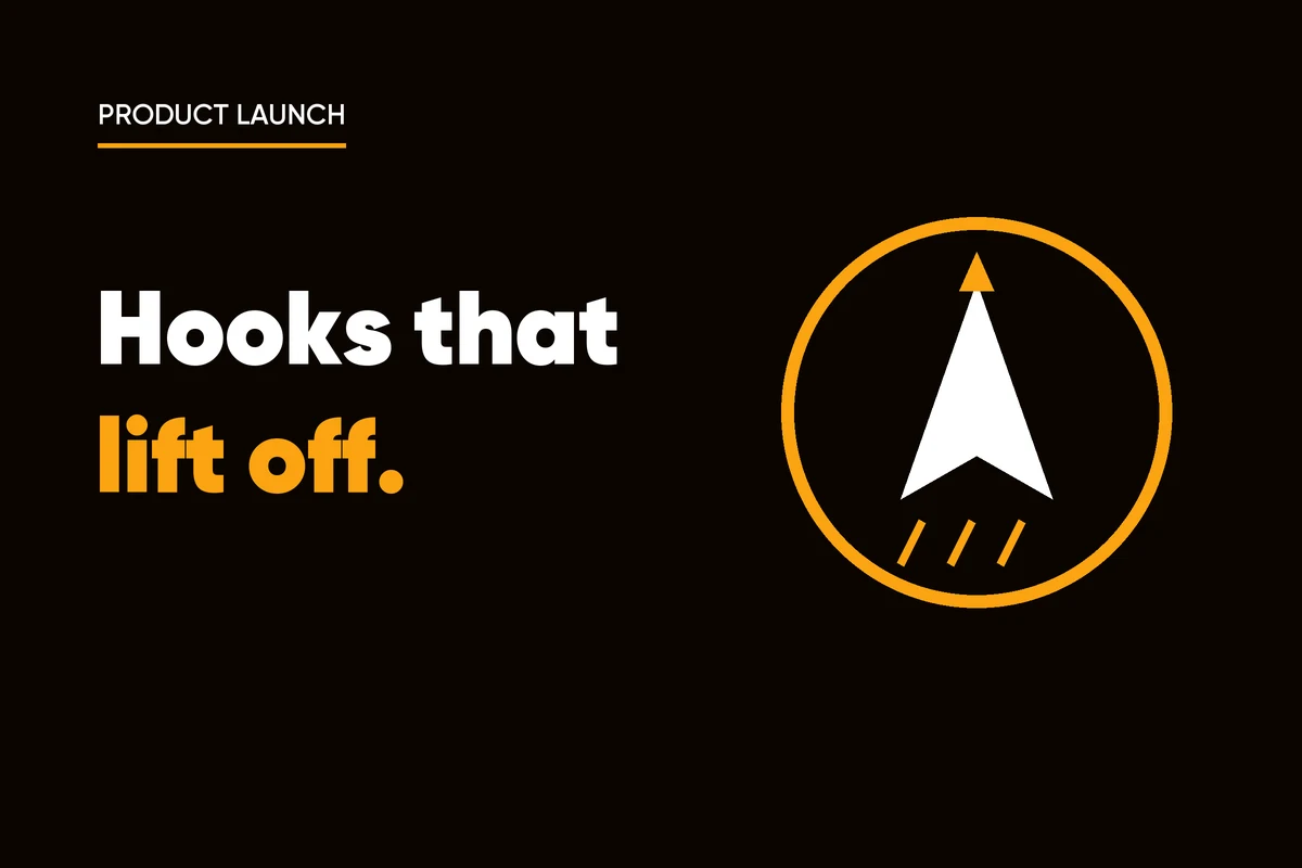 Upward arrow inside an orange ring with speed lines representing launch hooks