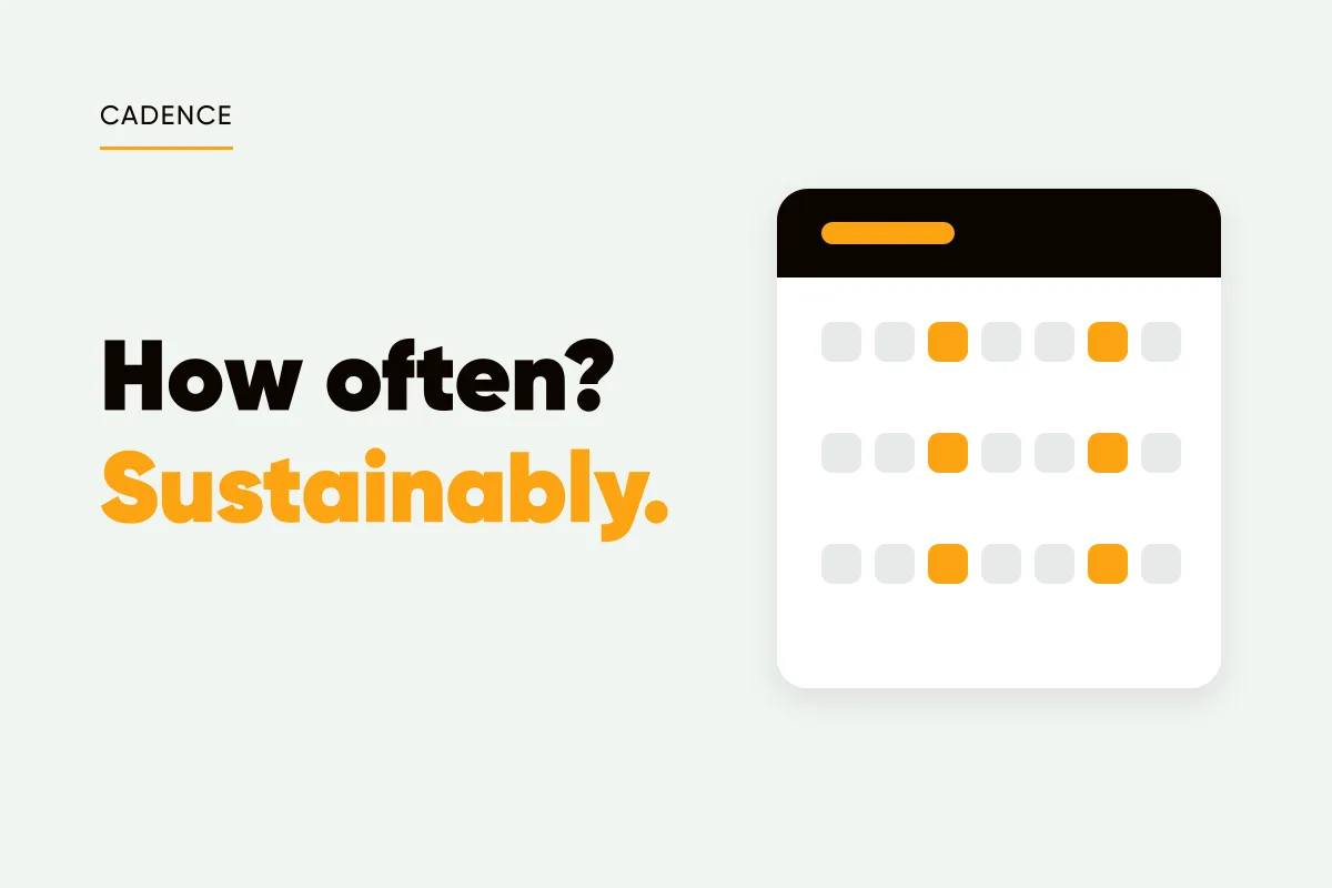 Branded cover with a calendar showing highlighted posting days and the headline how often? sustainably
