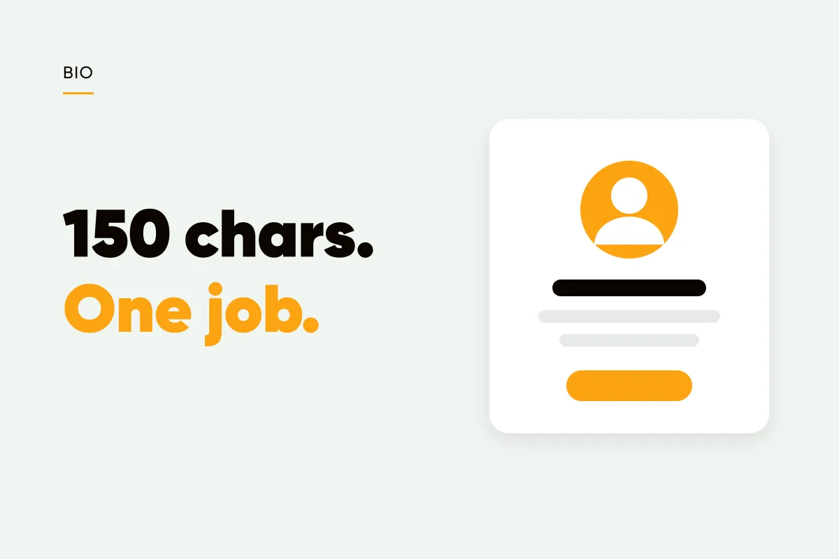 Branded cover with a profile card illustration and the headline 150 chars, one job