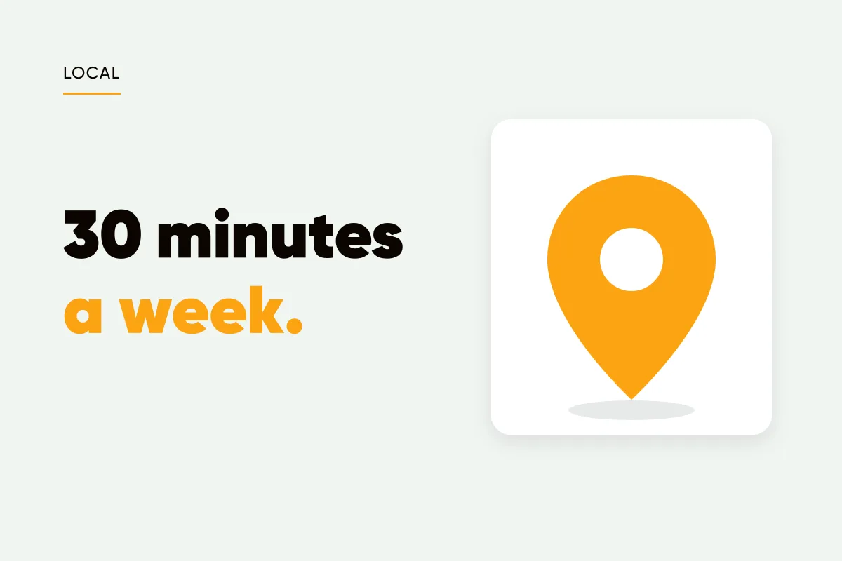 Branded cover with an amber location pin and the headline 30 minutes a week