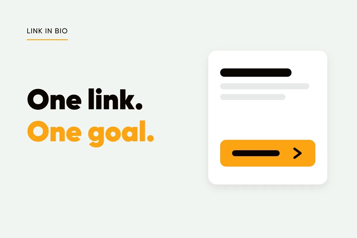 Branded cover with a card and amber button and the headline one link, one goal