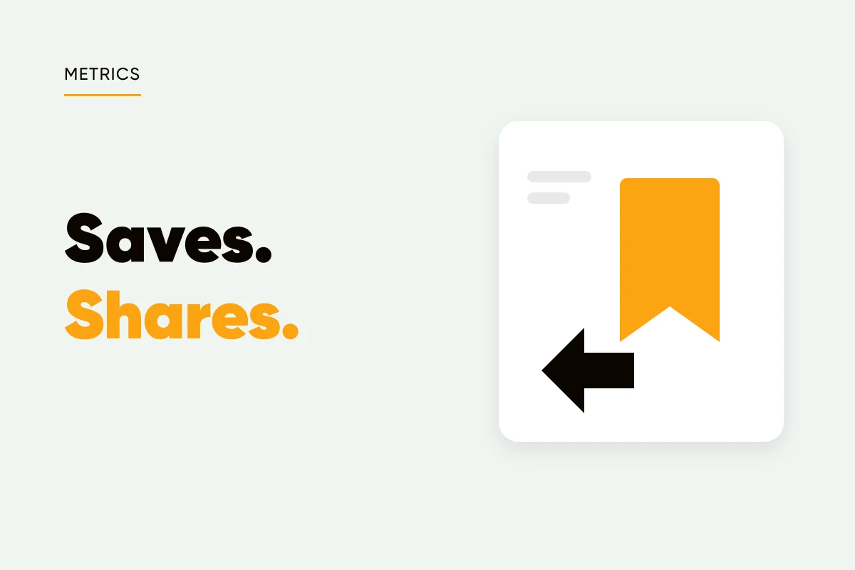 Branded cover with a bookmark and share arrow icon and the headline saves, shares