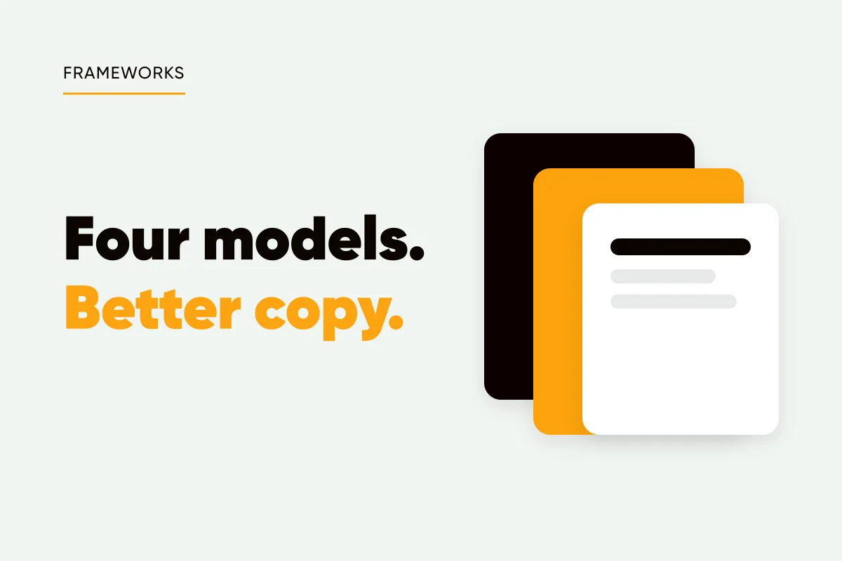 Branded cover with layered cards and the headline four models, better copy
