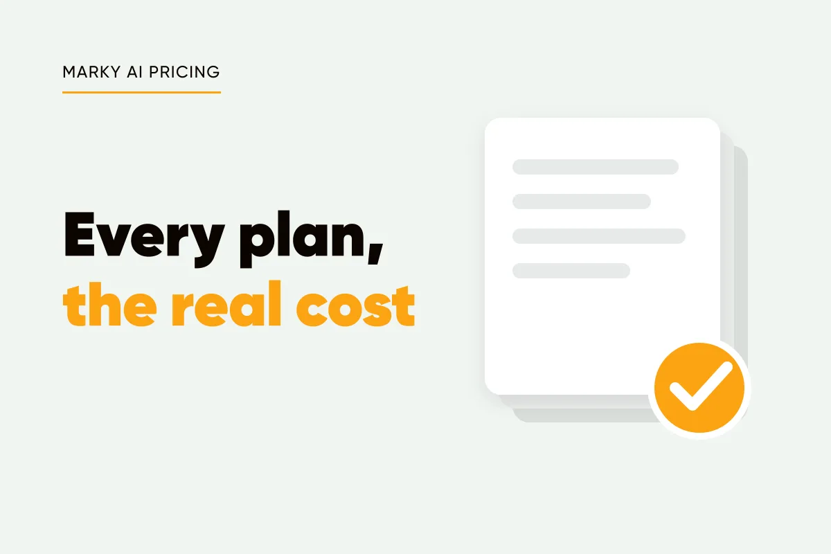 Branded cover with a stack of three price cards and the headline marky pricing, the real cost
