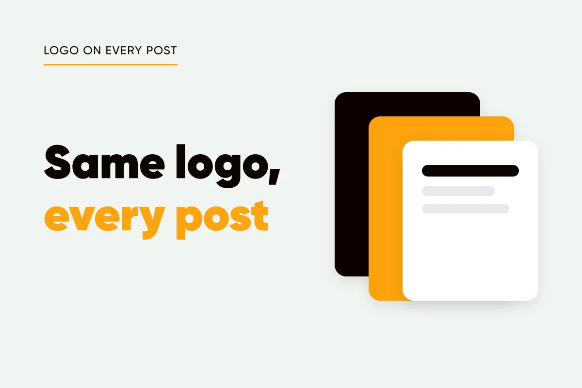 Branded cover with a stack of post cards, each with the same amber mark in the bottom corner, and the headline same logo, every post