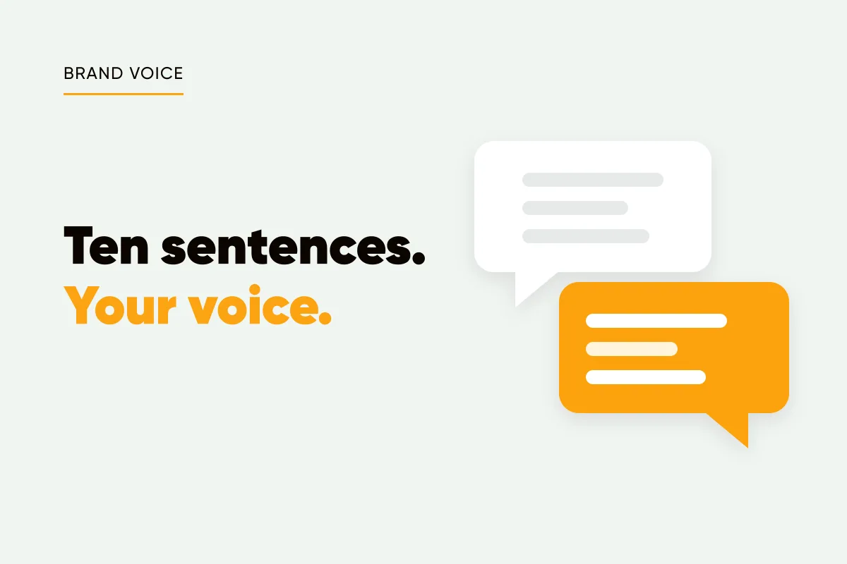 Branded cover with speech bubbles and the headline ten sentences, your voice