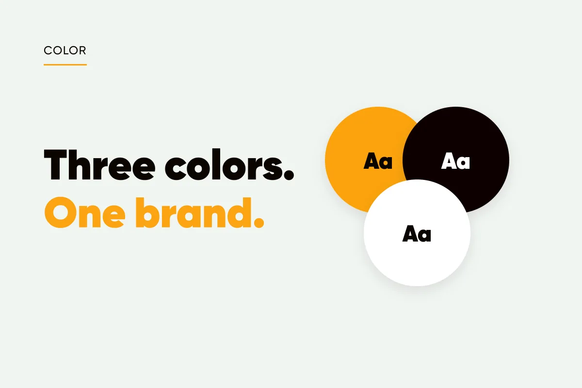 Branded cover with three overlapping color swatches labeled Aa and the headline three colors, one brand