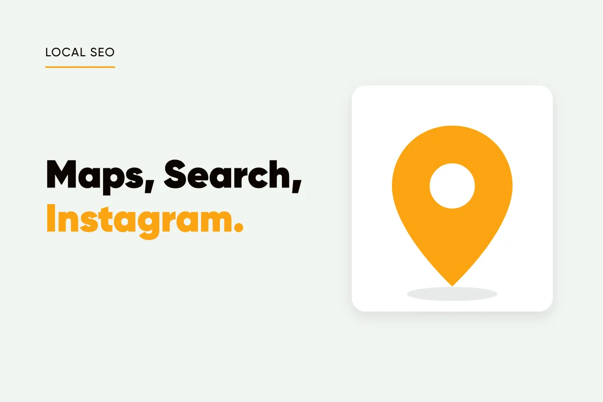 Branded cover with an amber map pin and the headline maps, search, Instagram
