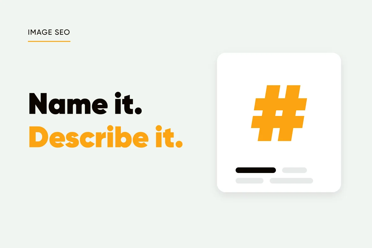 Branded cover with a large hashtag mark and keyword bars and the headline name it, describe it