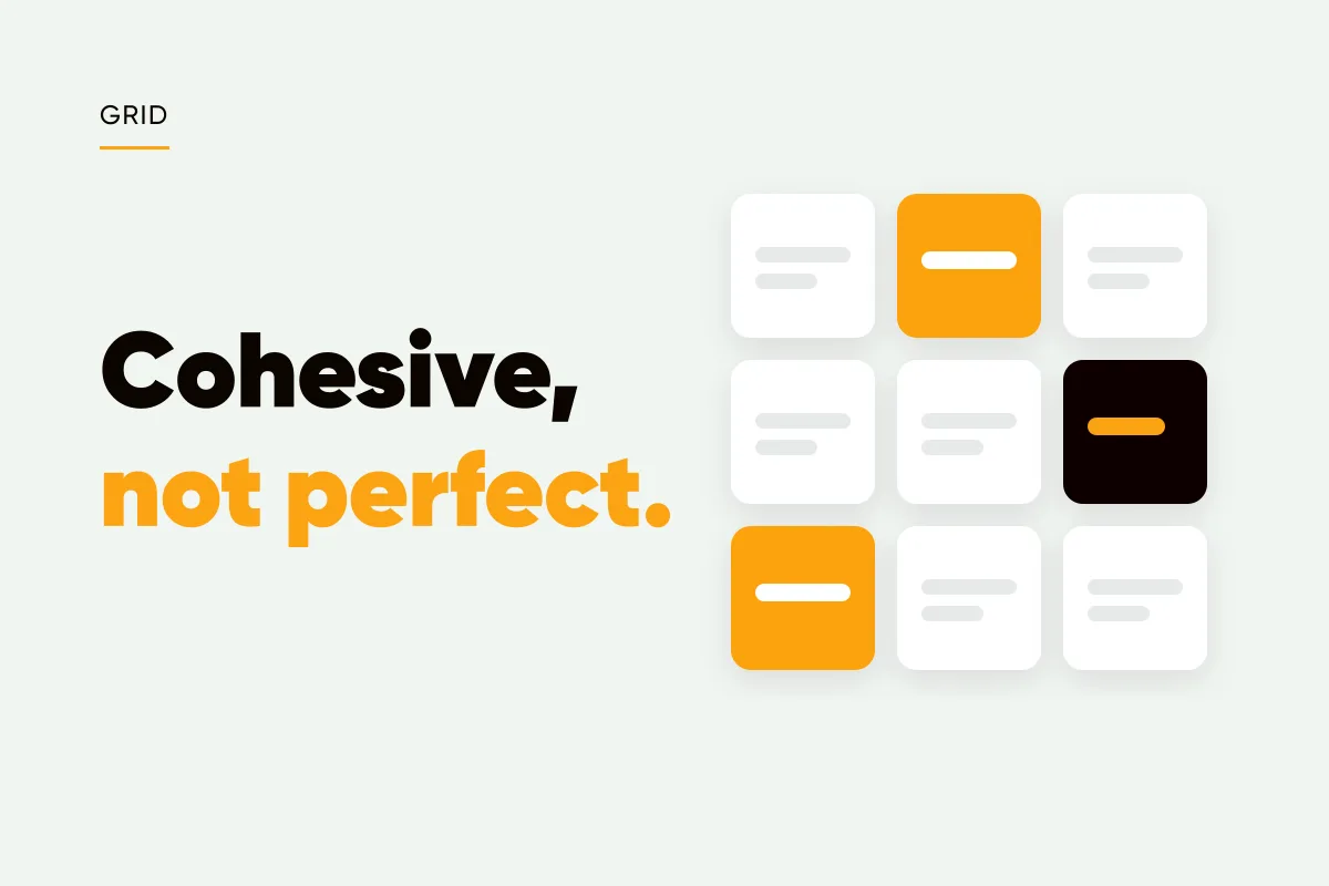 Branded cover with a three by three grid of post tiles and the headline cohesive, not perfect