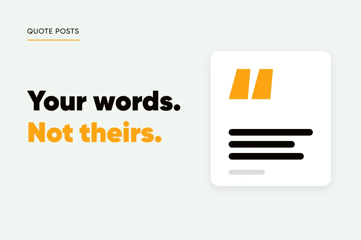 Branded cover with a large quotation mark card and the headline your words, not theirs