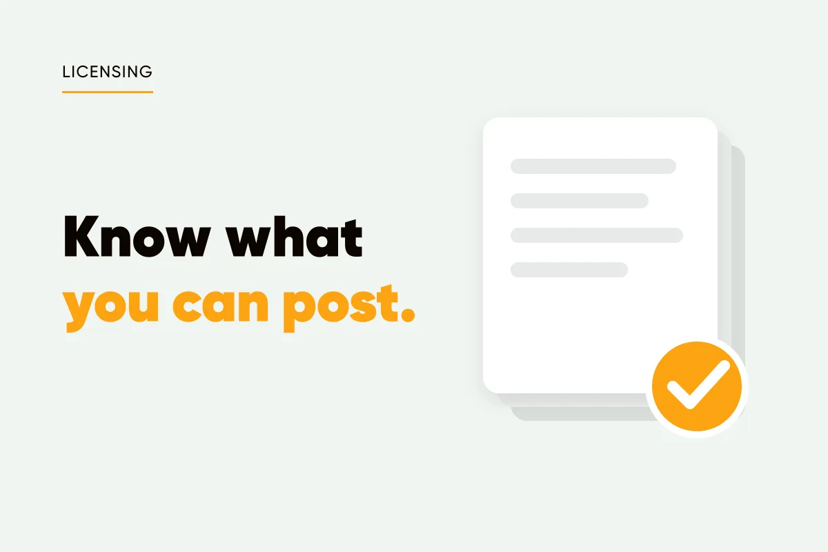 Branded cover with a stack of documents and an amber checkmark and the headline know what you can post
