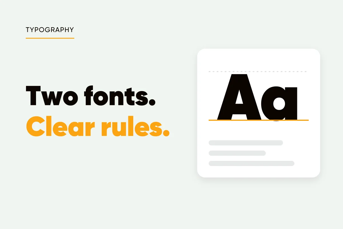 Branded cover with a large Aa type specimen card and the headline two fonts, clear rules