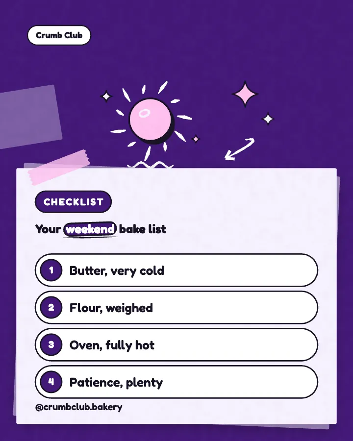 Crumb Club post: "Your weekend bake list" (checklist, Playful style)