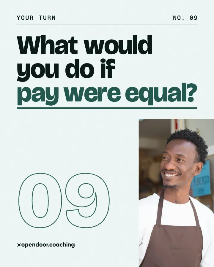 Open Door Coaching post: "What would you do if pay were equal?" (question, Studio style)