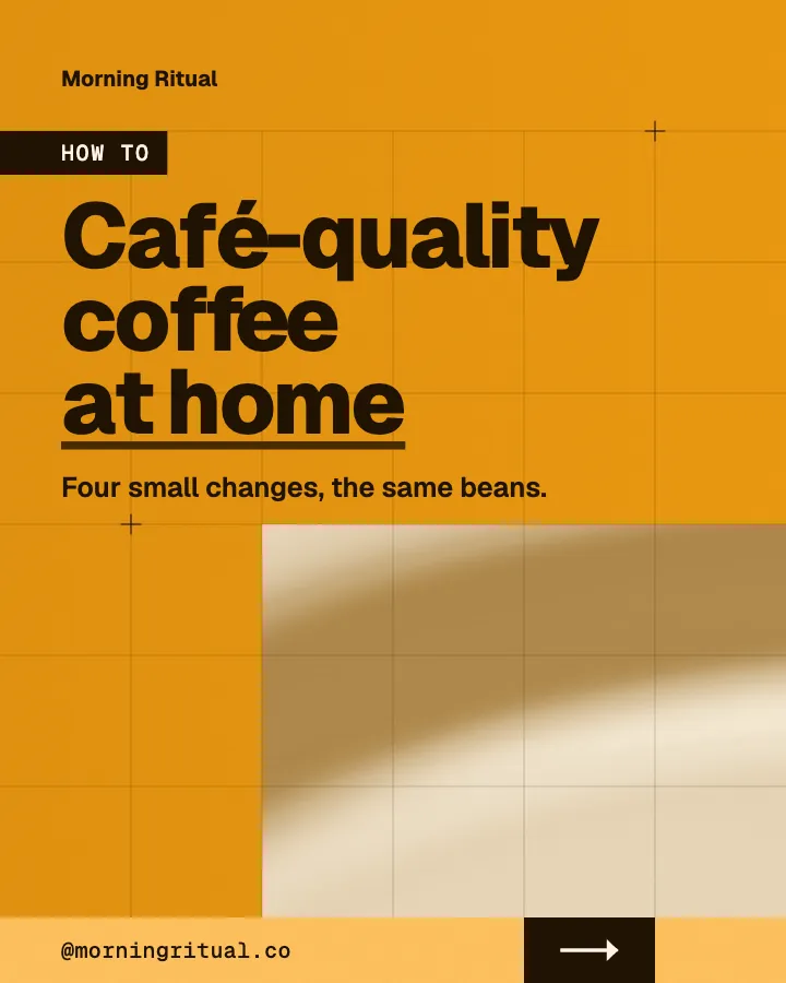 Morning Ritual carousel, cover, "Café-quality coffee at home" (Block style)