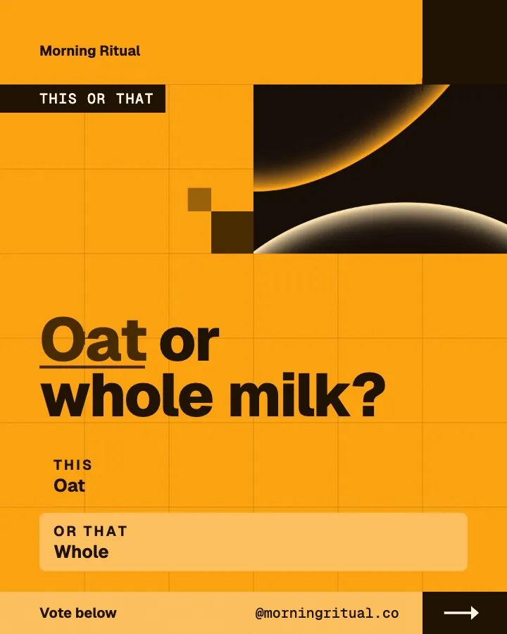 Morning Ritual post: "Oat or whole milk?" (this or that, Block style)