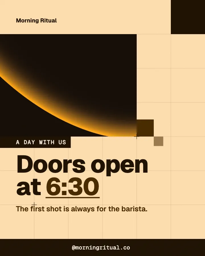 Morning Ritual post: "Doors open at 6:30" (day in the life, Block style)