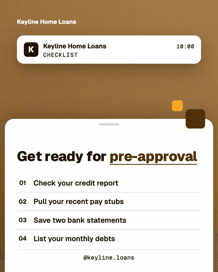 Keyline Home Loans post: "Get ready for pre-approval" (checklist, Block style)