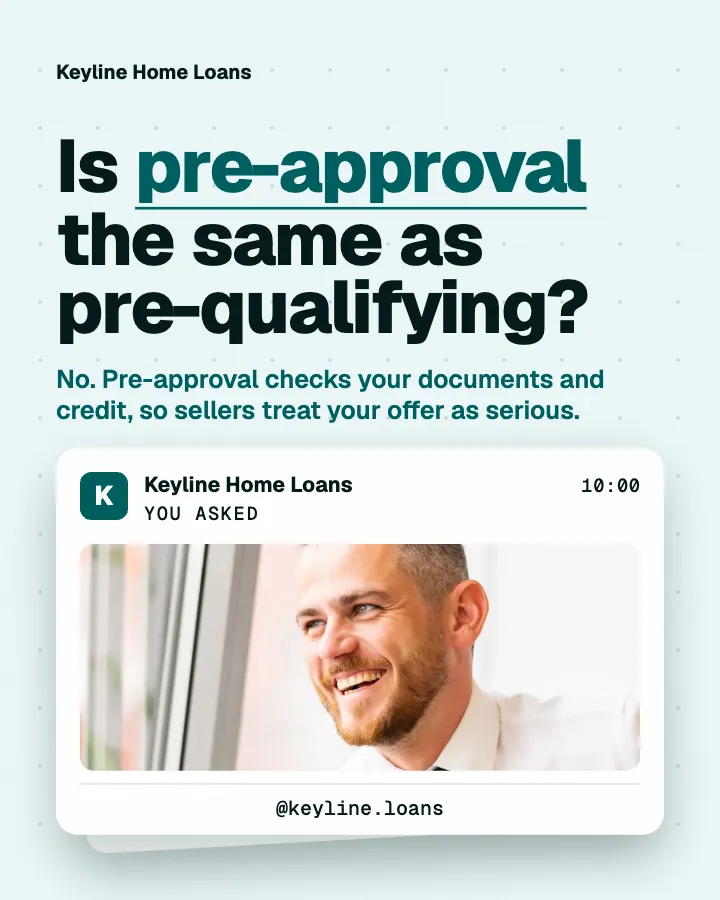 Keyline Home Loans post: "Is pre-approval the same as pre-qualifying?" (faq, Block style)