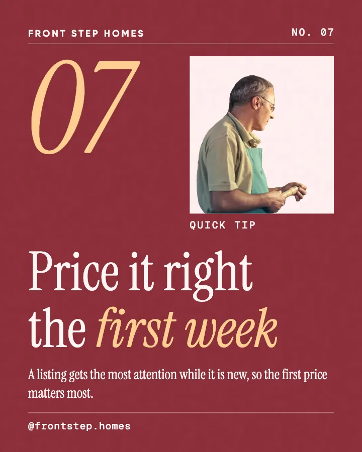 Front Step Homes post: "Price it right the first week" (tip, Editorial style)