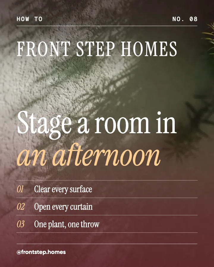 Front Step Homes post: "Stage a room in an afternoon" (how-to, Editorial style)