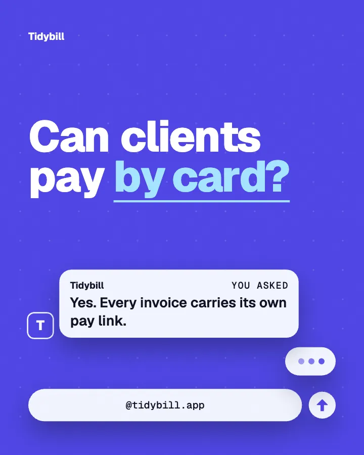 Tidybill post: "Can clients pay by card?" (faq, Block style)