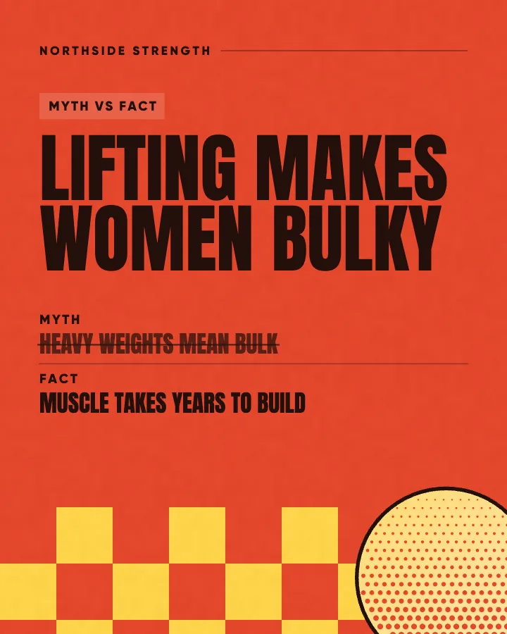Northside Strength post: "Lifting makes women bulky" (myth vs fact, Poster style)